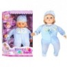 A beautiful baby doll with accessories pacifier blue pyjamas cries