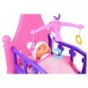 Rocking bed with doll and bedding mobile included