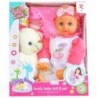 Lovely 50cm baby doll with a pet and bottle soft cuddly speaks Spanisch Espanol