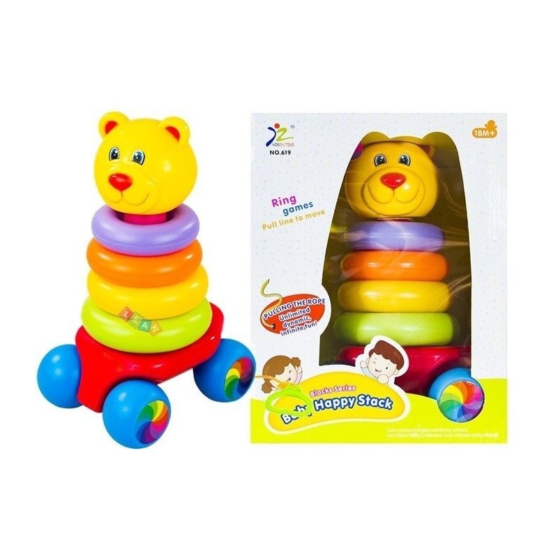 Pull Along Baby Toddler Toy Stacking Rings Pyramid Stacker Colourful Bear