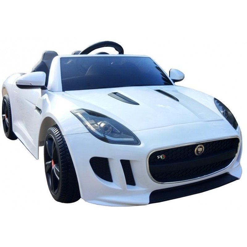 Jaguar F-Type White - Electric Ride On Car - Rubber Wheels Leather Seat Radio