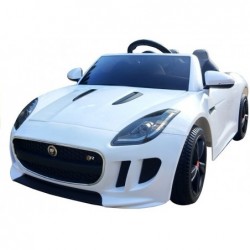 Jaguar F-Type White - Electric Ride On Car - Rubber Wheels Leather Seat Radio