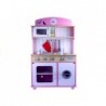 Wooden Kitchen "Kate" Pink&White with Clock and Microwave