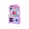 Wooden Kitchen "Kate" Pink&White with Clock and Microwave