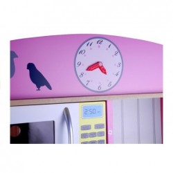 Wooden Kitchen "Kate" Pink&White with Clock and Microwave