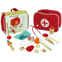 Wooden Doctor's Set in a Bag Stethoscope Pressure Gauge Hammer Syringe