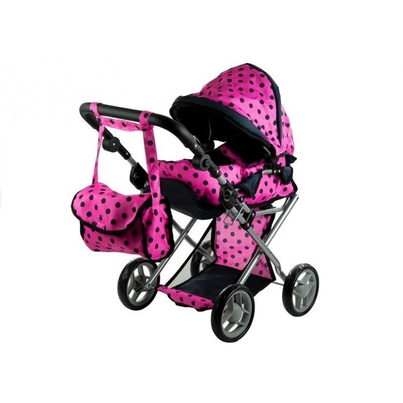 Doll Bogie and Stroller Alice- with Carrier, Bag and Bedding Pink with Black Dots