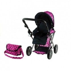 Doll Bogie and Stroller Alice- with Carrier, Bag and Bedding Pink with Black Dots