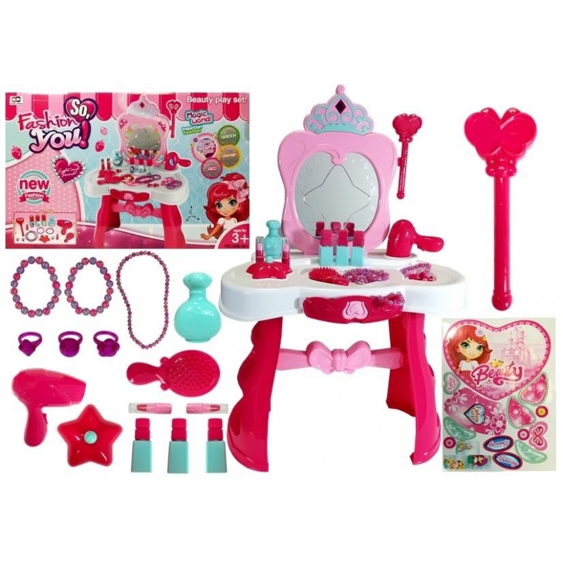 Pink Dresser Beauty Set with Mirror and Magic Wand