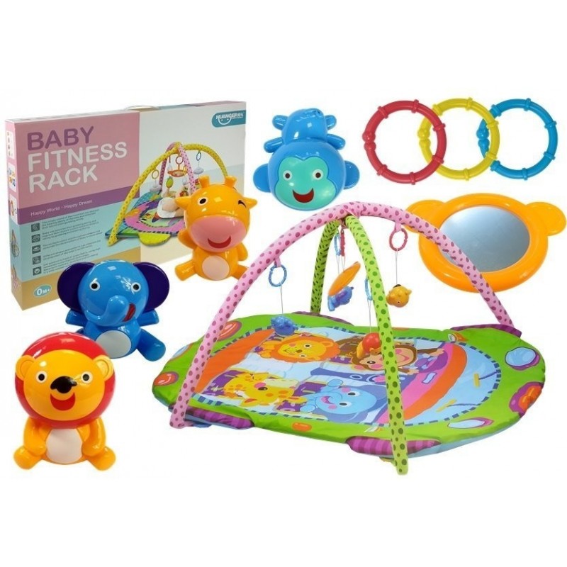 Mat for Baby with Animal Rattles and a Mirror