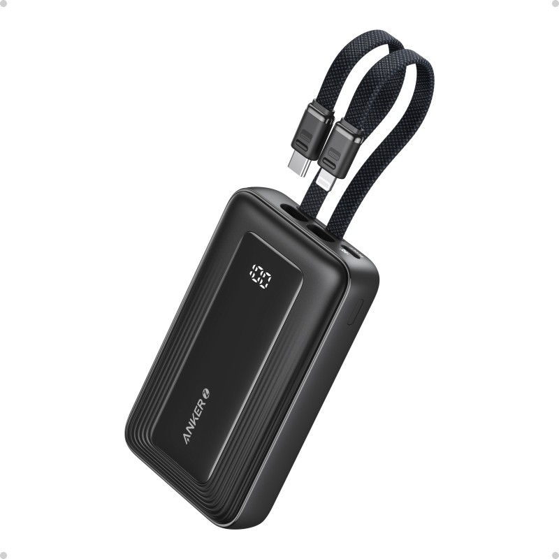 Anker Power Bank (10K,30W, Built-In USB-C+Lightning Cable), Black Anker