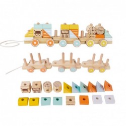 CLASSIC WORLD Wooden Puller Train Pads 3 Wagons 16 el.