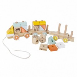 CLASSIC WORLD Wooden Puller Train Pads 3 Wagons 16 el.