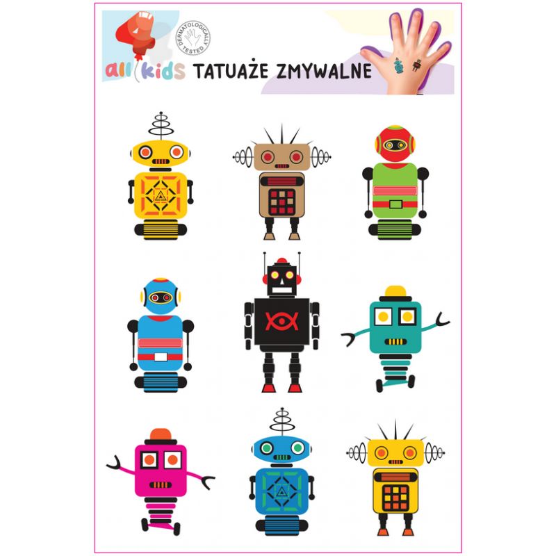 Washable Tattoos For Children Cheerful Robots Colorful 9 El.