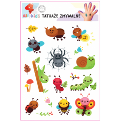 Washable Tattoos For Children Cheerful Insects Spider Butterfly 15 El.