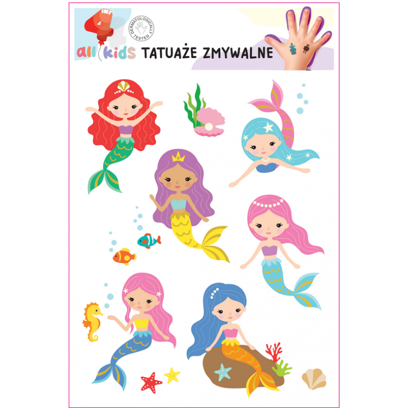 Washable Tattoos For Children The Underwater World of Mermaids 8 El.