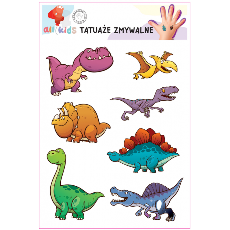 Washable Tattoos For Children Happy Dinosaurs 7 El.