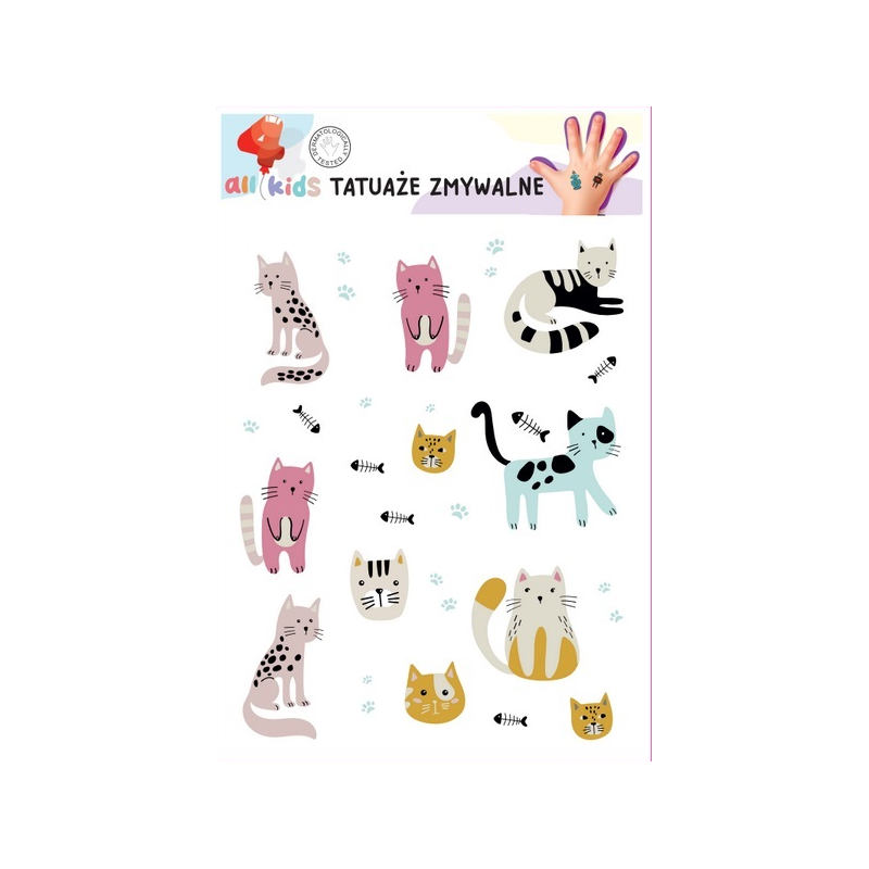 Washable Tattoos For Children Kittens Cats Colorful 17 El.