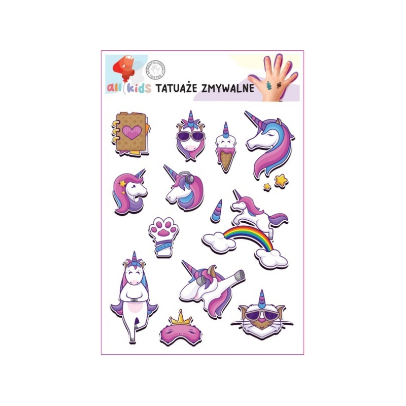 Washable Tattoos For Children Unicorns Magic 12 El.