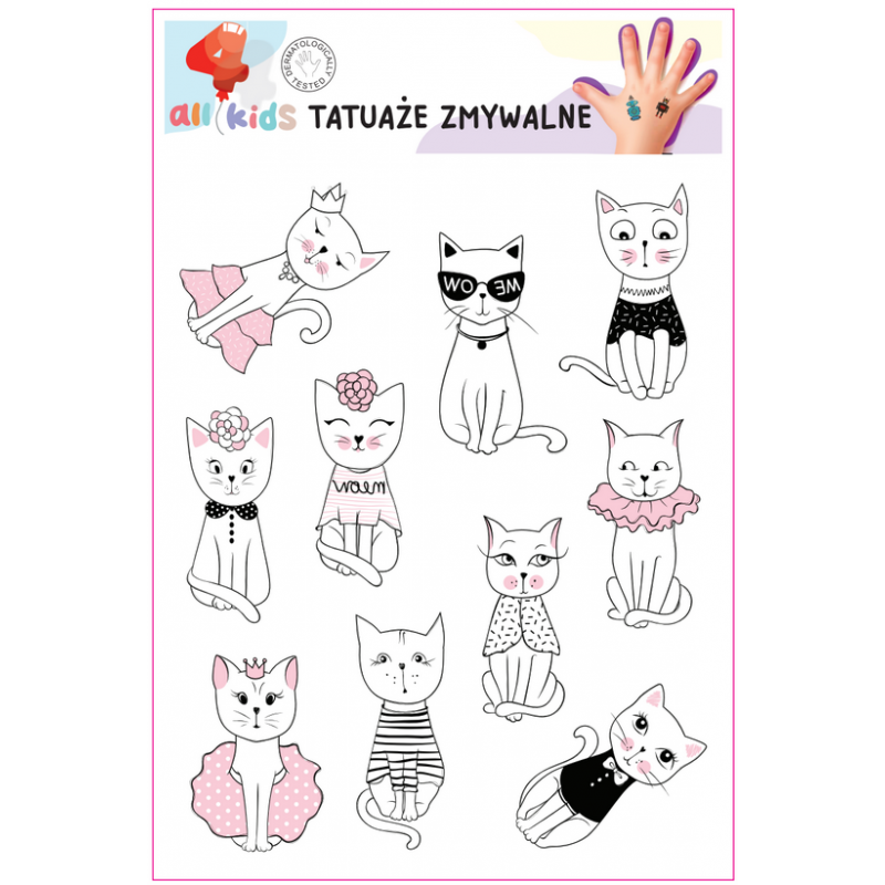 Washable tattoos for children White cats in clothes 10 pieces.