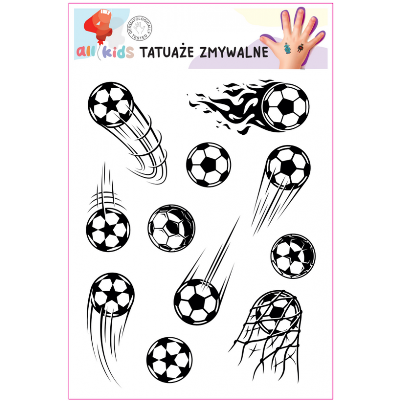 Washable Tattoos For Children Football Balls Black 11 El.