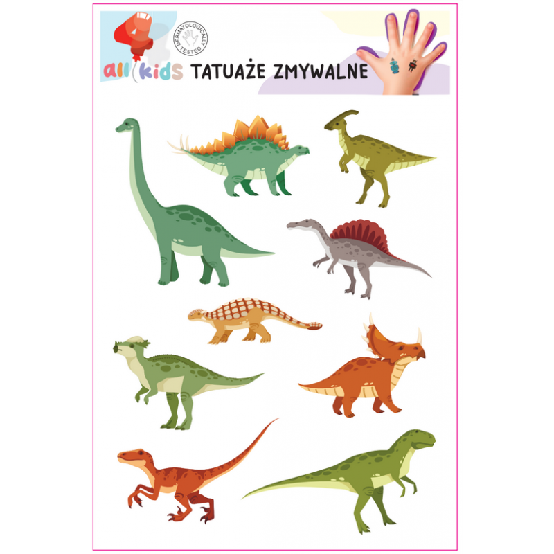 Washable Tattoos For Children Dinus Dinosaurs 9 El.