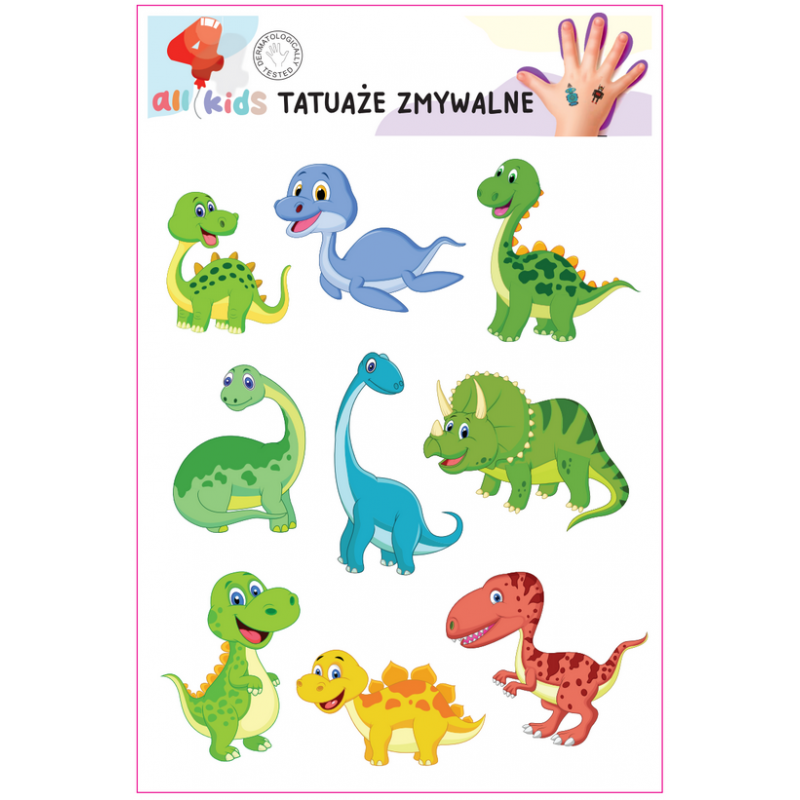 Washable Tattoos For Children Dinus Happy Dinosaurs 9 El.