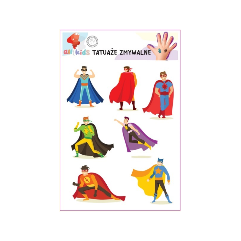 Washable Tattoos For Children Superheroes In Capes 7 El.