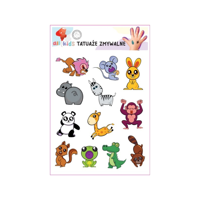 Washable Tattoos For Children Fun Animals Zoo 12 El.