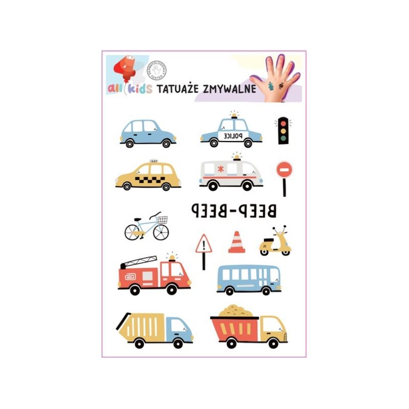 Washable Tattoos For Children Cars Means of Transport 15 El.