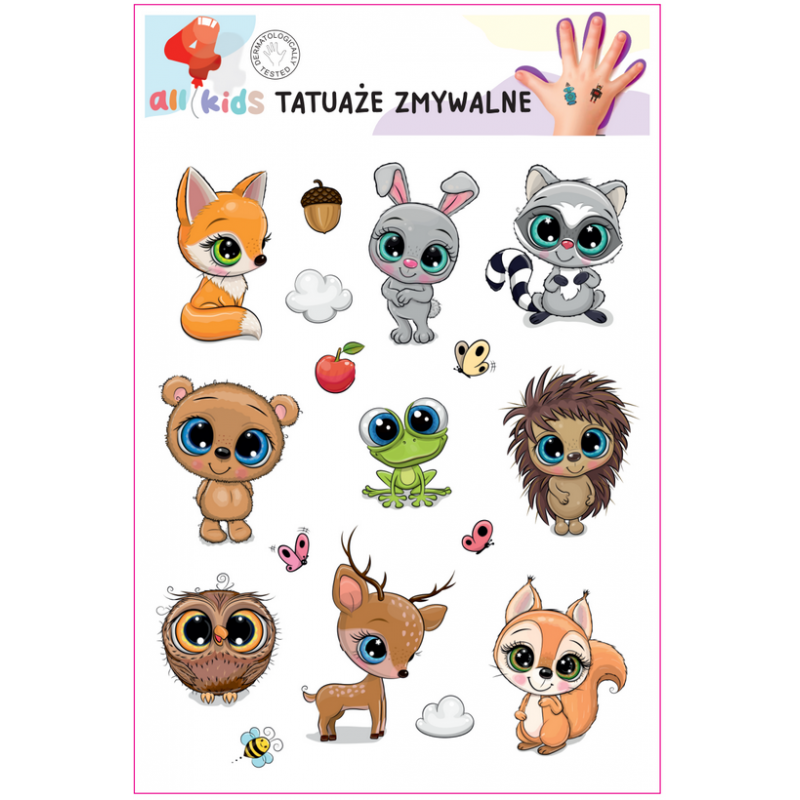 Washable Tattoos For Children Funny Forest Animals 17 El.