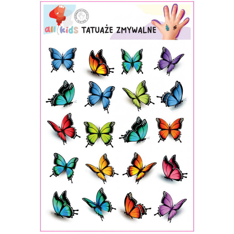 Washable Tattoos For Children Blue Butterflies 20 pcs.