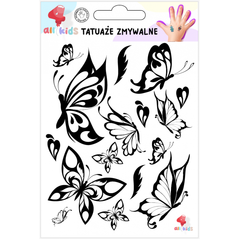 Washable Tattoos For Children Black Butterflies Patterns 16 El.