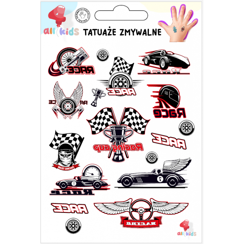 Washable Tattoos For Children Racing Cars Race 17 El.