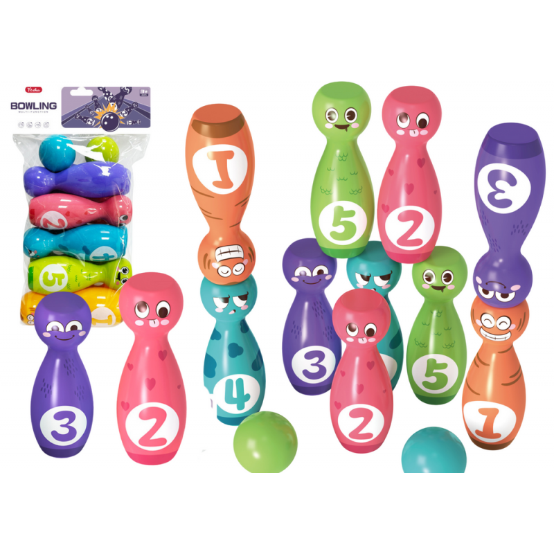 Bowling Set Smiley Balls Colored 10pcs