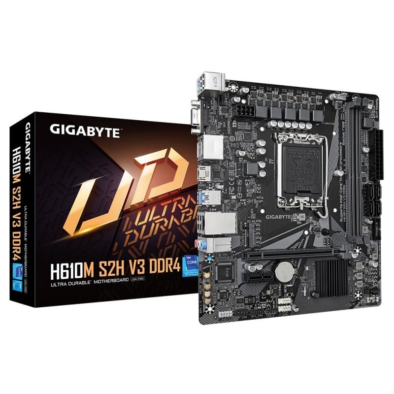 Mainboard GIGABYTE Intel H610 LGA1700 Micro-ATX Memory DDR4 Memory slots 2 1xPCI-Express 3.0 1x 1xPCI-Express 4.0