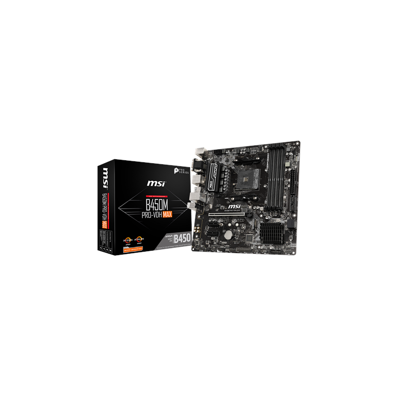 MSI B450M PRO-VDH MAX Processor family AMD Processor socket AM4 DDR4 DIMM Memory slots 4 Number of SATA