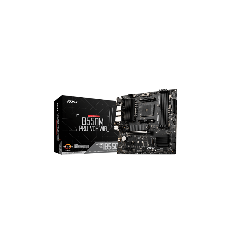 MSI B550M PRO-VDH WIFI Processor family AMD Processor socket AM4 DDR4 Memory slots 4 Chipset AMD B Micro