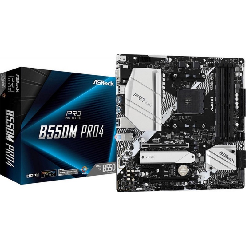 ASRock B550M Pro4 Processor family AMD Processor socket AM4 DDR4 DIMM Memory slots 4 Supported hard disk