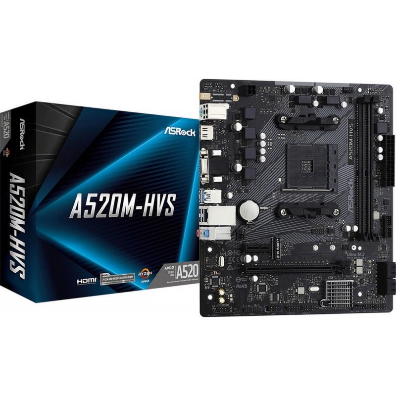 ASRock A520M-HVS Processor socket AM4 DDR4 DIMM Memory slots 2 Supported hard disk drive interfaces SATA3, M.2