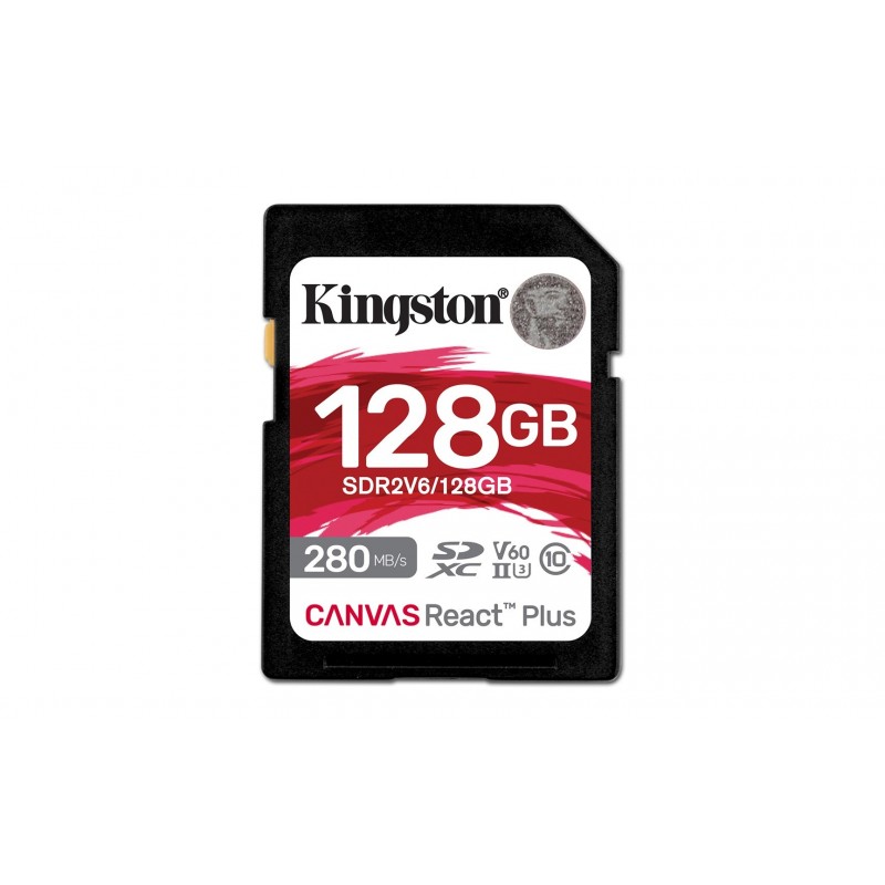 Kingston Technology 128GB Canvas React Plus SDXC UHS-II 280R/100W U3 V60 for Full HD/4K