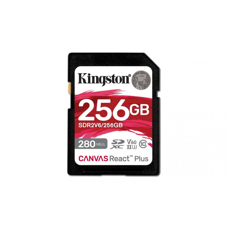 Kingston Technology 256GB Canvas React Plus SDXC UHS-II 280R/150W U3 V60 for Full HD/4K