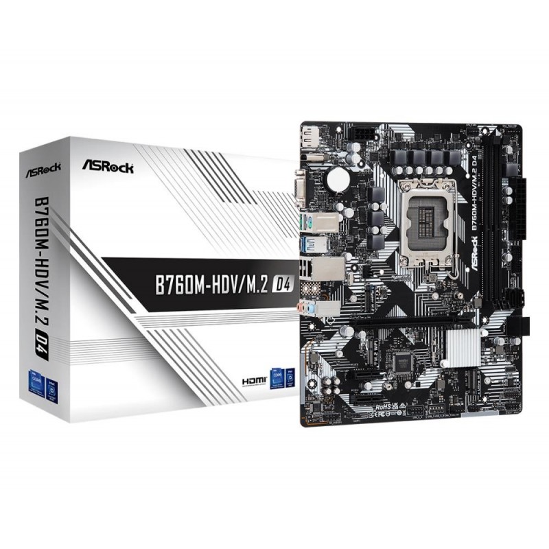 Mainboard ASROCK Intel B760 Express LGA1700 Micro-ATX Memory DDR4 Memory slots 2 2xPCI-Express 3.0 1x 1xPCI-Express 4.0