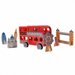 TOOKY TOY Wooden Toy London Bus Bus with Passengers