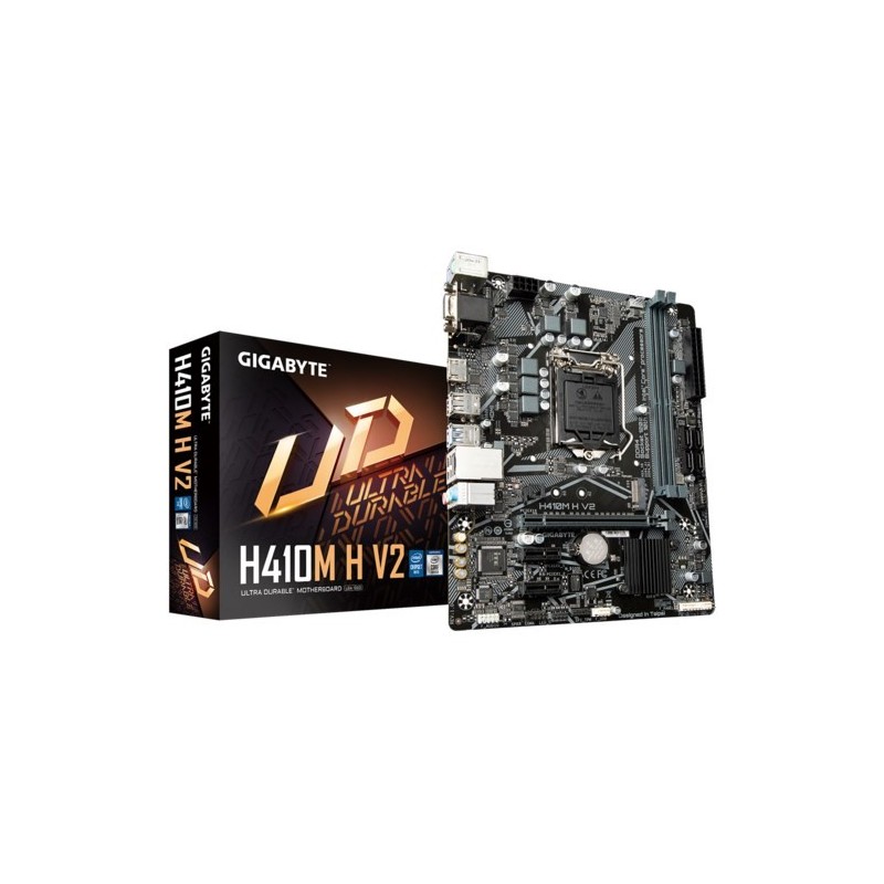 GIGABYTE H410M H V2 Motherboard - Supports Intel Core 10th CPUs, up to 2933MHz DDR4 (OC), 1xPCIe 3.0 M.2, GbE LAN, USB