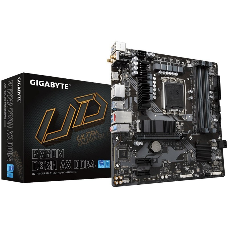 Gigabyte B760M DS3H AX DDR4 Motherboard - Supports Intel Core 14th Gen CPUs, 6+2+1 Phases Digital VRM, up to 5333MHz