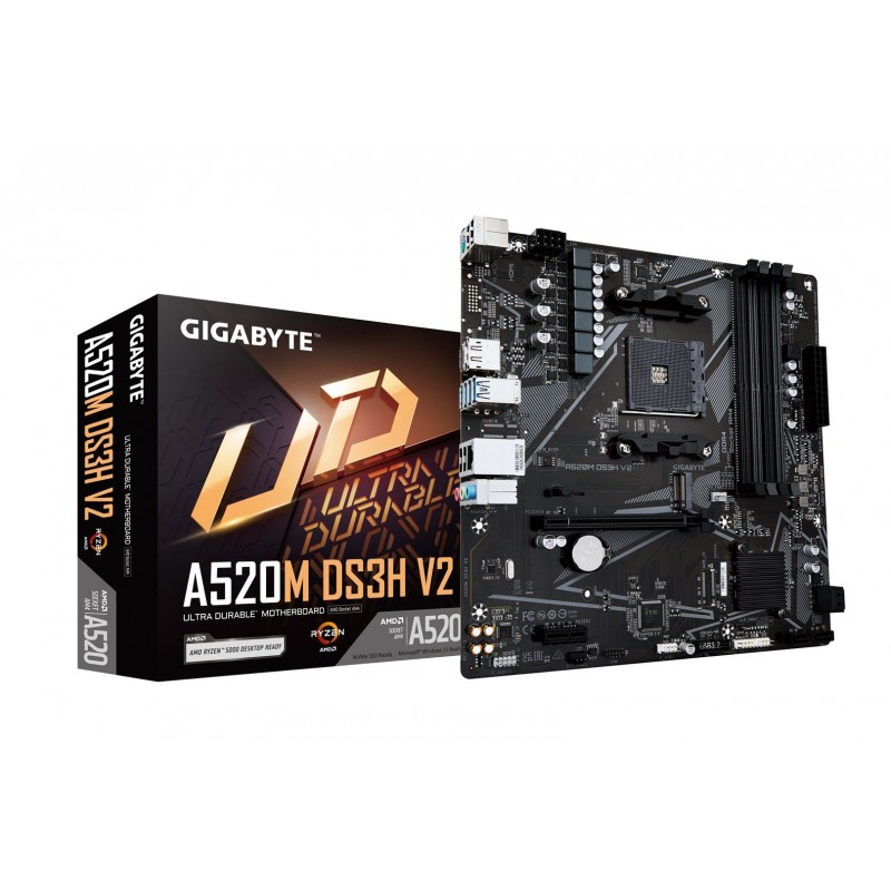 GIGABYTE A520M DS3H V2 Motherboard - Supports AMD Ryzen 5000 Series AM4 CPUs, up to 4733MHz DDR4 (OC), PCIe 3.0 x16, GbE