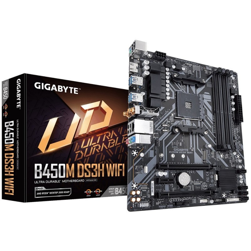 GIGABYTE B450M DS3H WIFI Motherboard - Supports AMD Series 5000 CPUs, up to 3600MHz DDR4 (OC), 1xPCIe 3.0 x4 M.2, WIFI,