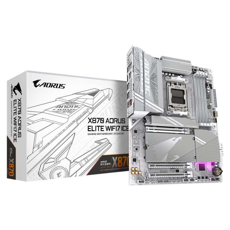 GIGABYTE X870 AORUS ELITE WIFI7 ICE Motherboard - Supports AMD Ryzen 9000 CPUs, 16+2+2 Phases Digital VRM, up to 8000MHz