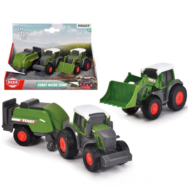 DICKIE Farm Set of 3 Vehicles 9cm Tractors Fendt Trailer